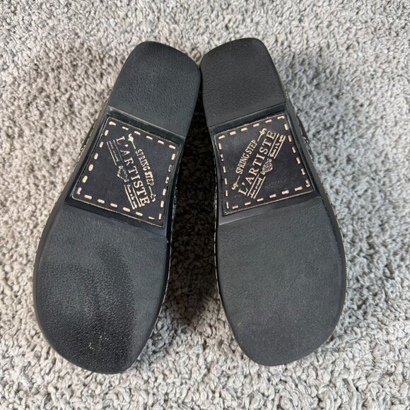 L'Artiste Spring Step Zagabank Womens 38 Black Leather Woven Textile Slip On Clo - Picture 5 of 7